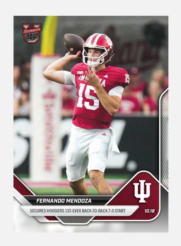 2025 Bowman U Topps Now Fernando Mendoza Indiana QB football card limited edition