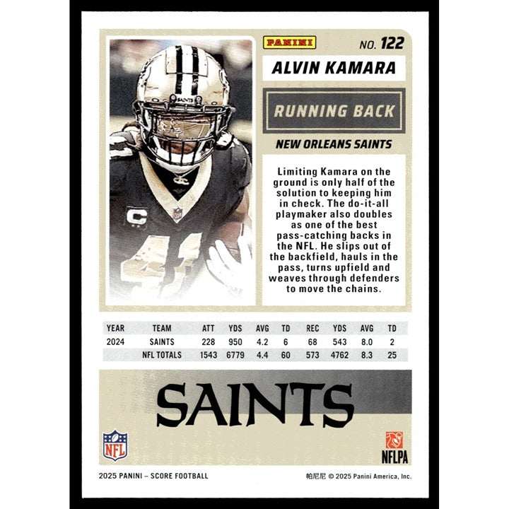 2025 NFL SCORE Alvin Kamara New Orleans Saints football card mint condition
