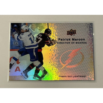 Patrick Maroon 2023-24 Upper Deck Hockey Refractor card featuring Tampa Bay Lightning holographic design