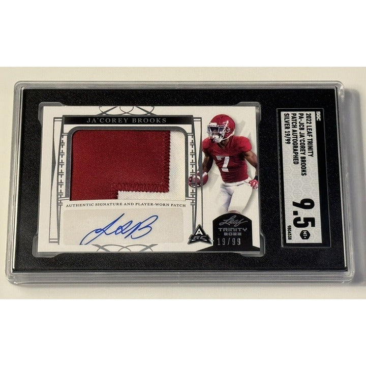 19/99 2022 Leaf Trinity Ja'Corey Brooks Silver Rookie Patch Auto Alabama SGC 9.5