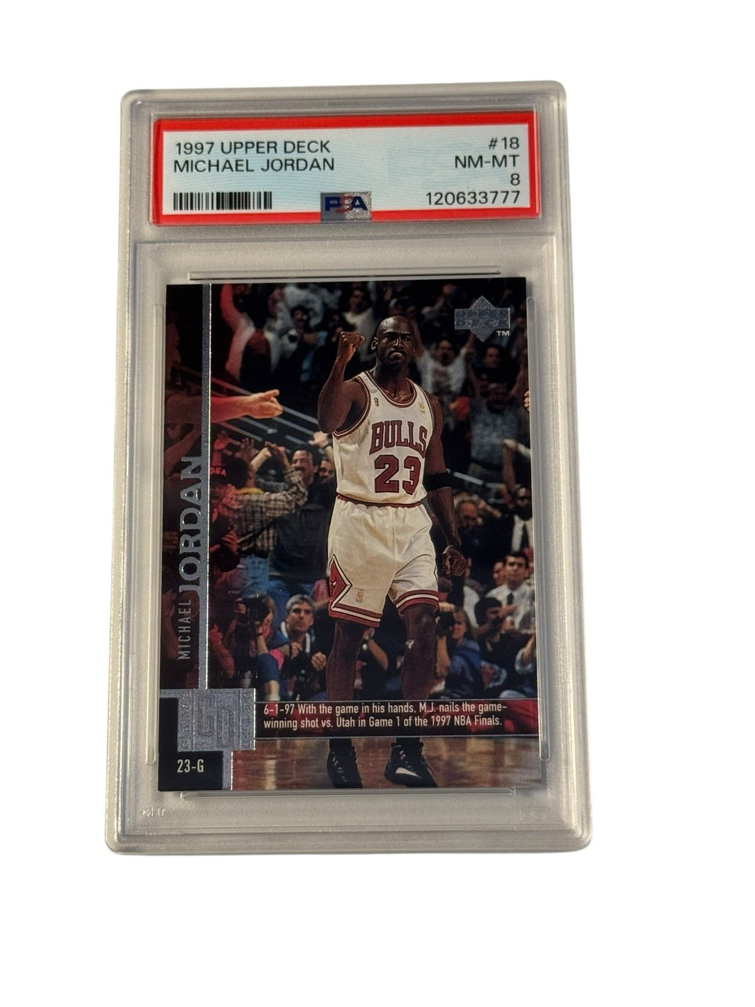1997 Upper Deck Michael Jordan PSA 8 basketball card Chicago Bulls NBA Finals game-winning shot