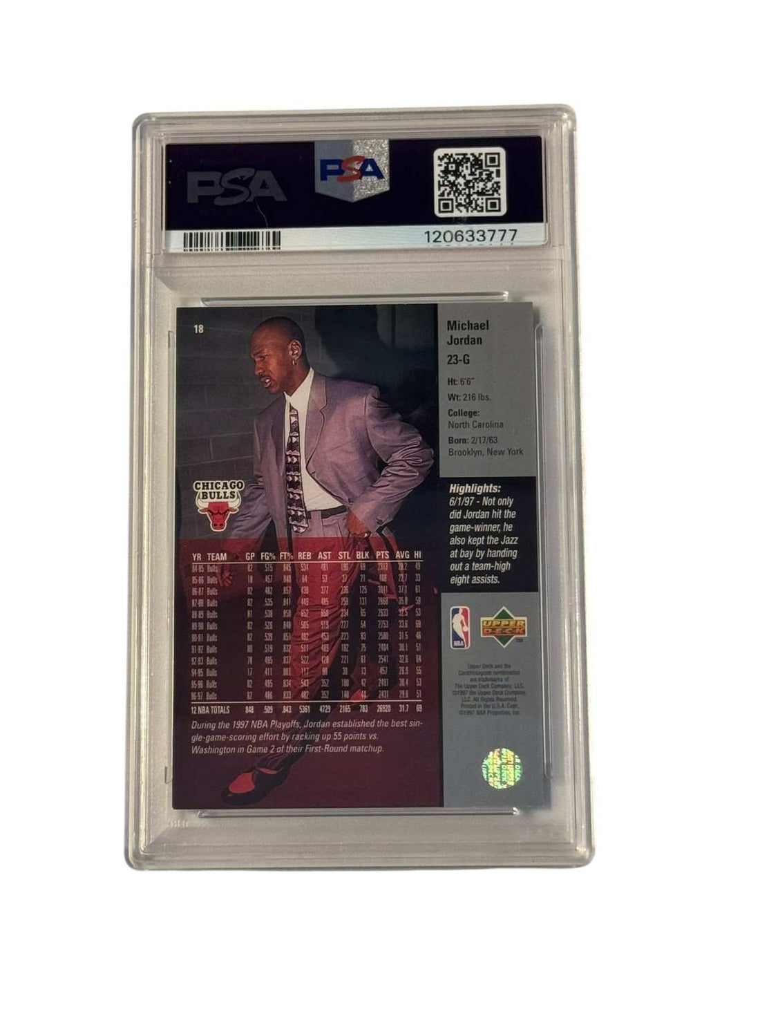 1997 Upper Deck Michael Jordan PSA 8 basketball card Chicago Bulls NBA Finals game-winning shot