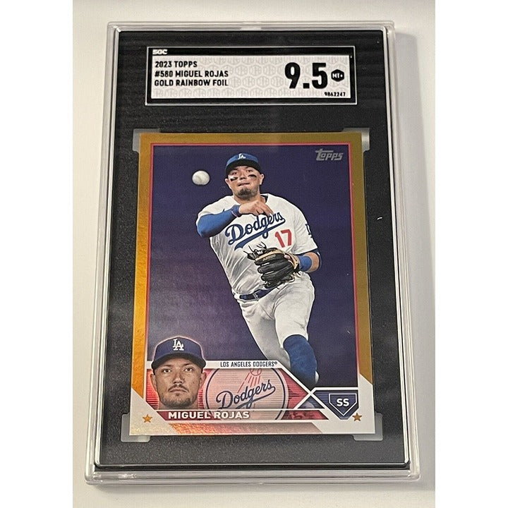 Miguel Rojas 2023 Topps Series 2 Gold Parallel graded 9.5 MLB Dodgers card in protective case