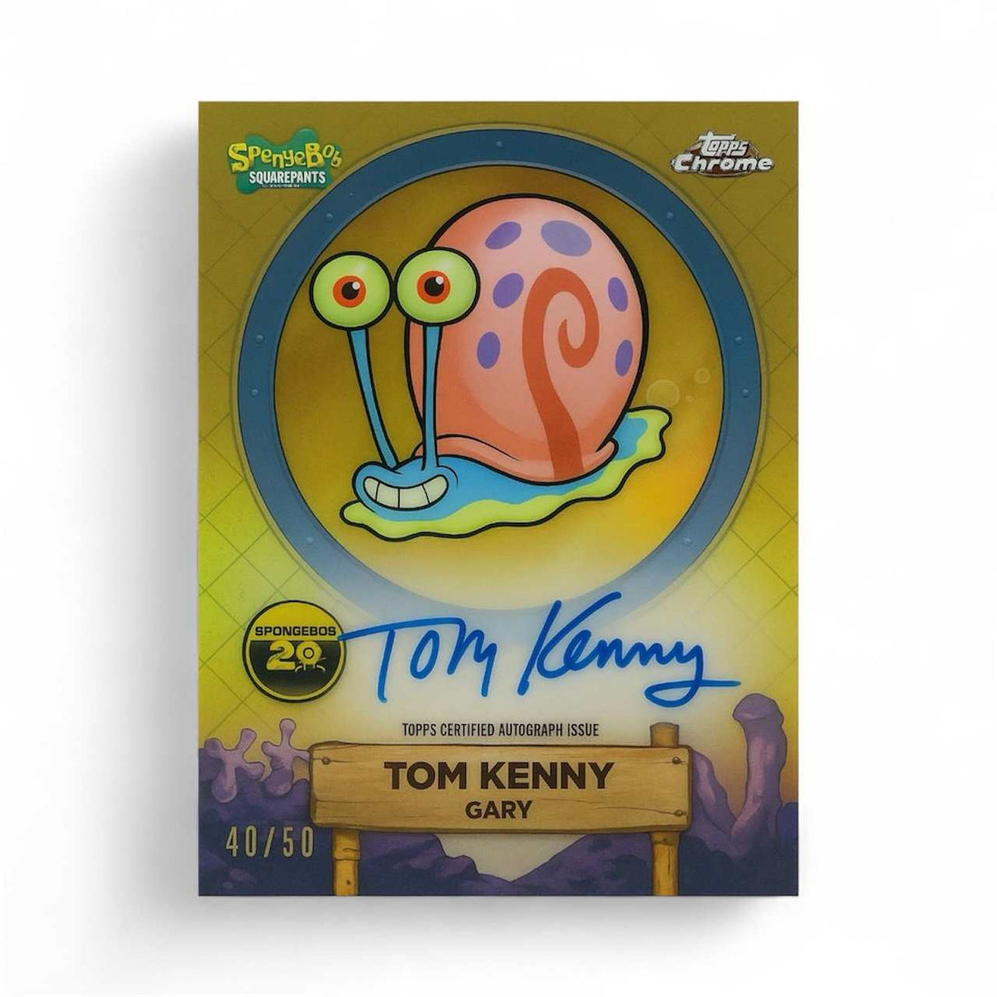 TOM KENNY Topps Chrome 40/50 AUTOGRAPH GOLD TOM KENNY 2025 Topps Chrome REFRACTOR - SpongeBob Gary Card