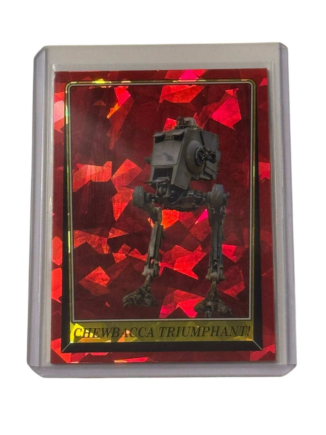 Star Wars Return Of The Jedi 40th Anniversary Chewbacca Triumphant Red Parallel Card featuring AT-ST walker on Endor