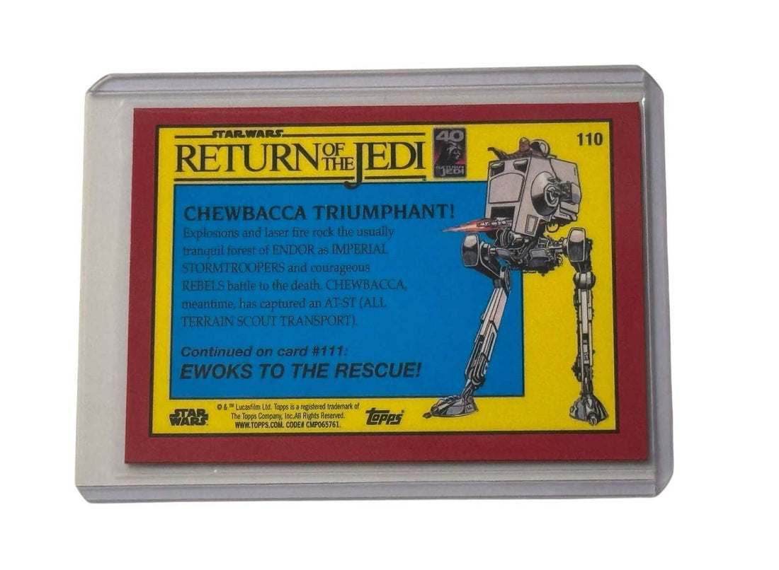 Star Wars Return Of The Jedi 40th Anniversary Chewbacca Triumphant Red Parallel Card featuring AT-ST walker on Endor