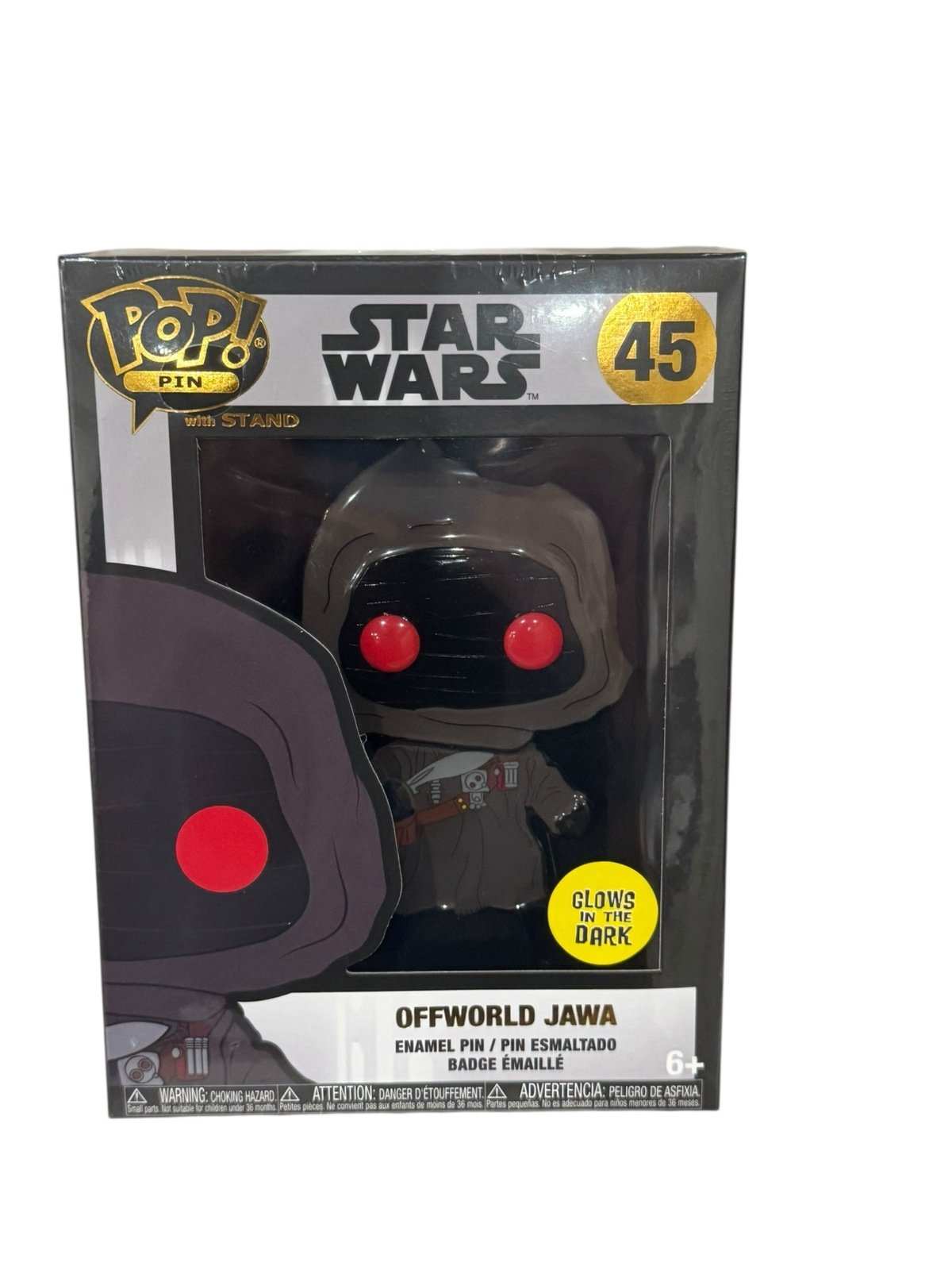Funko Pop Pin Star Wars Offworld Jawa glow in the dark enamel collectible in packaging