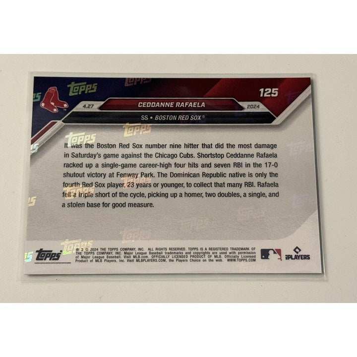 Ceddanne Rafaela RC 2024 MLB Topps Now Boston Red Sox rookie card with action photo and stats