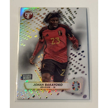 Johan Bakayoko 2023 Topps Pristine UEFA EURO 2024 refractor debut trading card in Belgium national team uniform