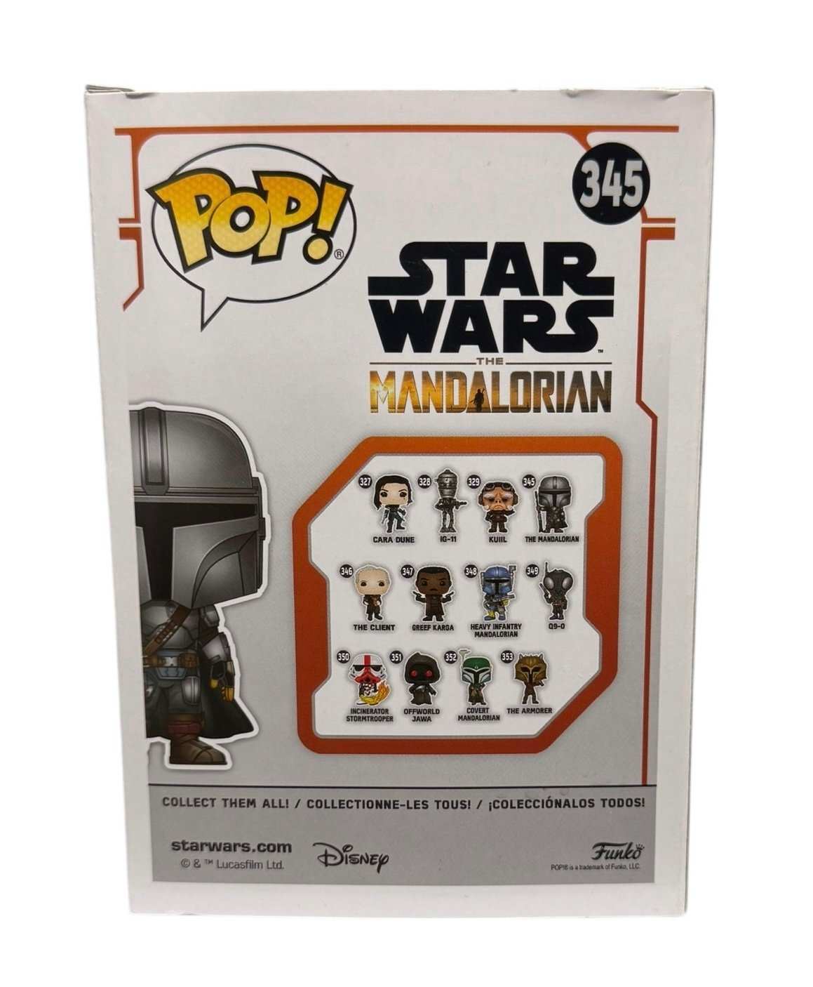 Funko Pop Star Wars The Mandalorian 345 vinyl figure in original packaging with minor shelf wear