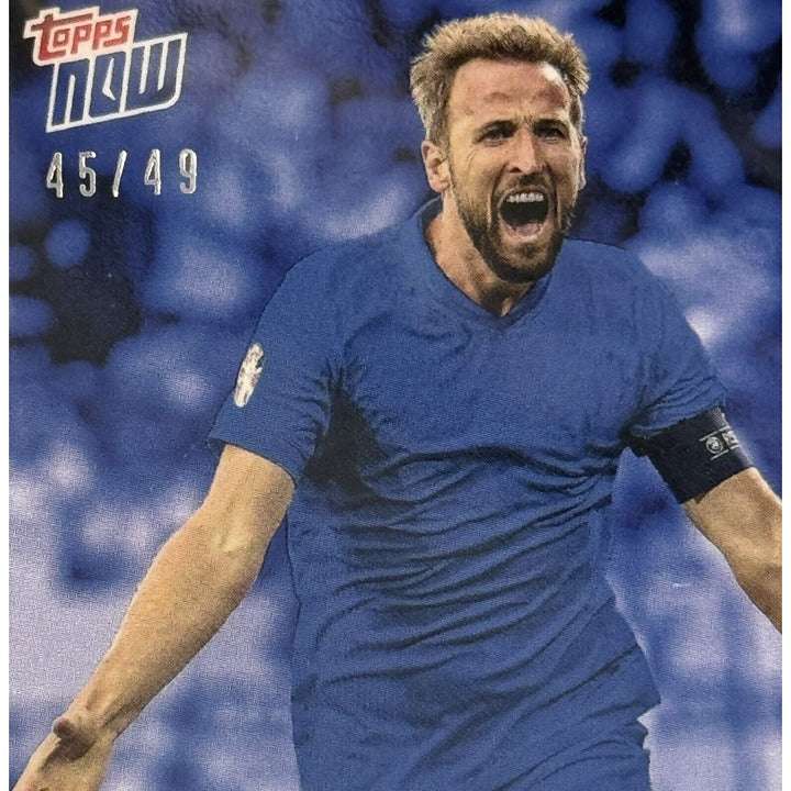 Rare Harry Kane trading card 45/49 from EURO 2024 Topps Now set featuring England player in action