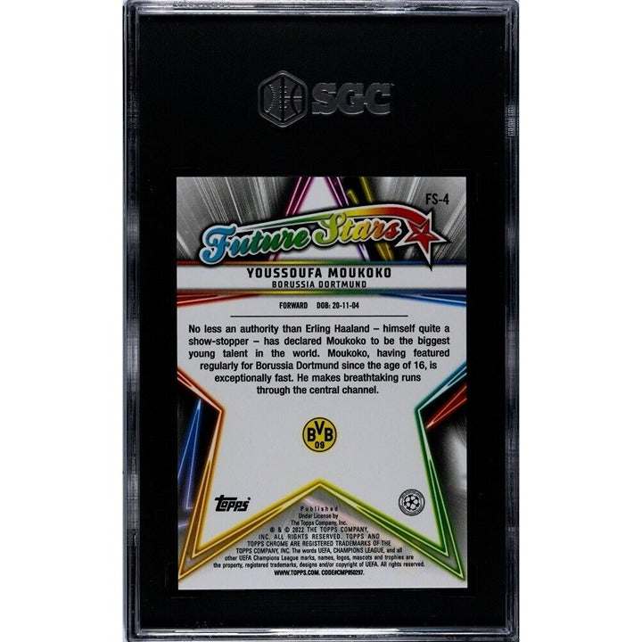 2021-22 Topps Chrome UCL Youssoufa Moukoko Sapphire Future Stars graded card SGC 10 Borussia Dortmund