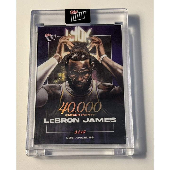 Limited edition Lebron James TOPPS NOW 40000 Career Points trading card in protective case
