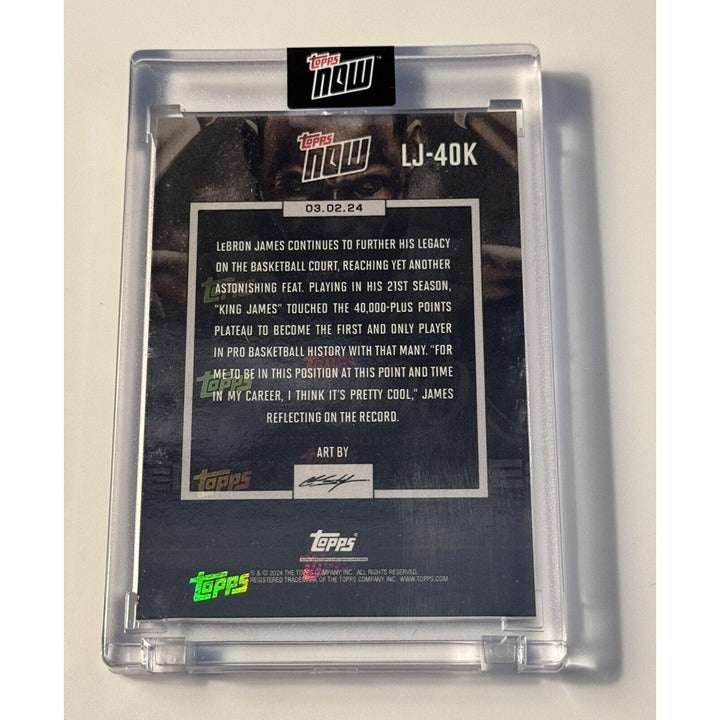 Limited Edition Lebron James TOPPS NOW 40000 Career Points trading card in protective case