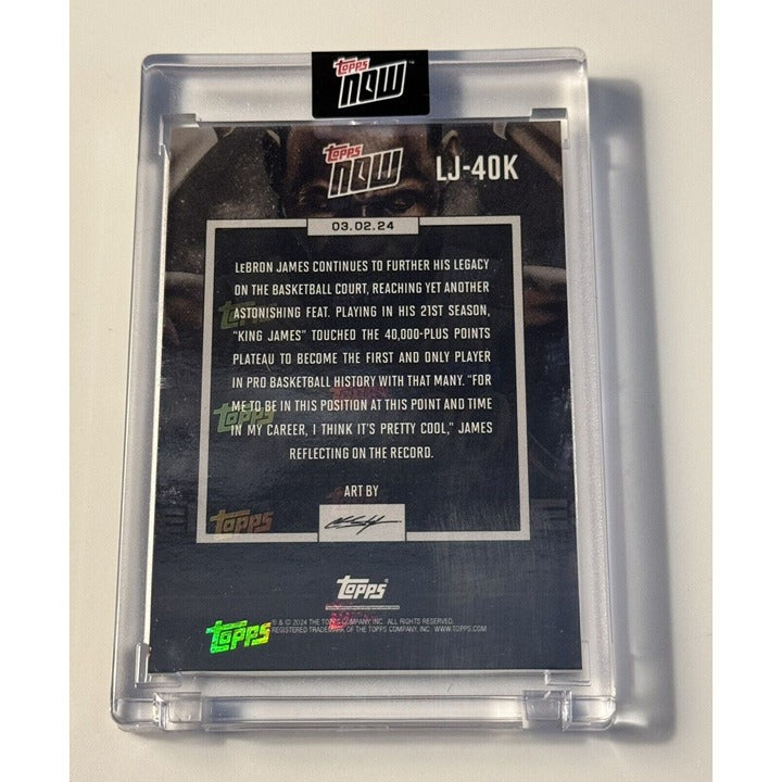 Limited Edition Lebron James TOPPS NOW 40000 Career Points trading card in protective case with autograph and Topps authentication