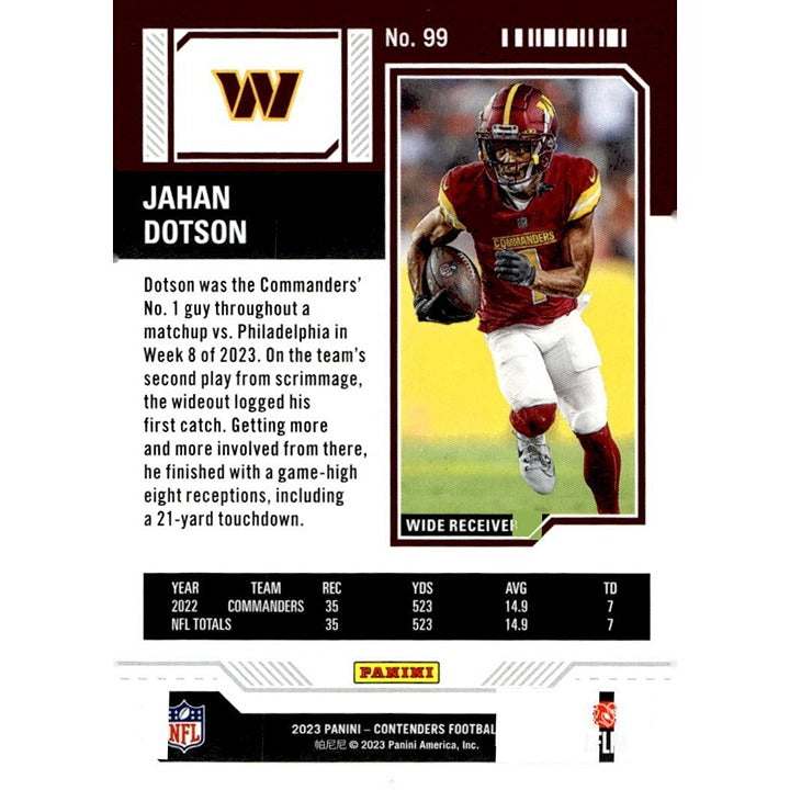 2023 Panini Contenders Jahan Dotson Game Ticket Bronze NFL Washington Commanders trading card