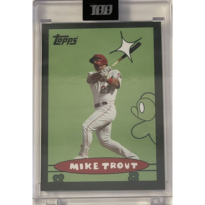 Mike Trout Topps Project 100 MLB Angels trading card with foil finish in protective case