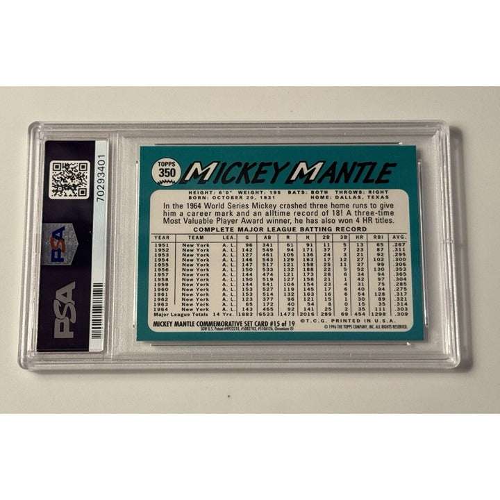 1996 Topps Finest Mickey Mantle 1965 reprint refractor graded PSA 8 baseball card
