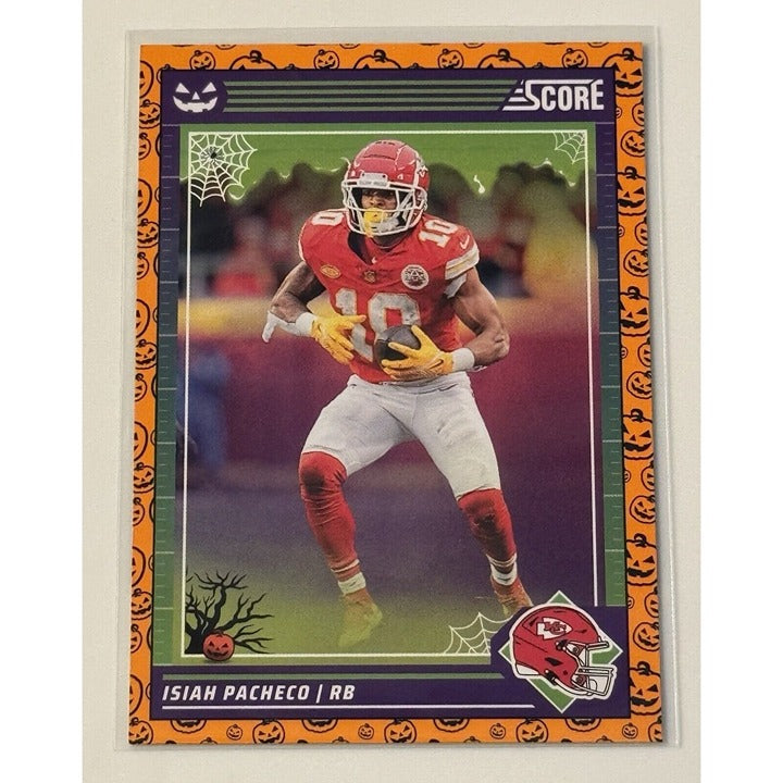 ISIAH PACHECO 2024 Panini Score Halloween Orange Pumpkins NFL KC Chiefs trading card