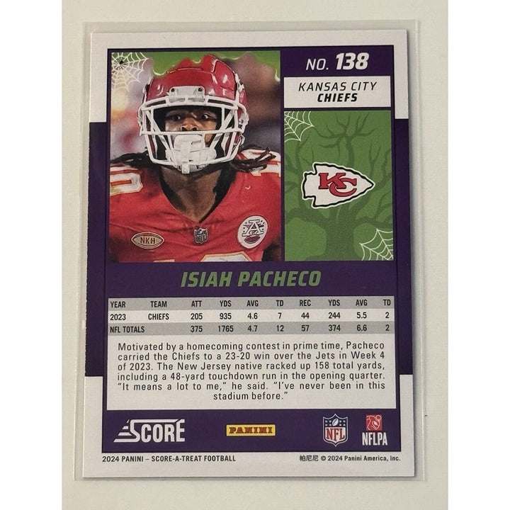 ISIAH PACHECO 2024 Panini Score Halloween Orange Pumpkins NFL KC Chiefs football card