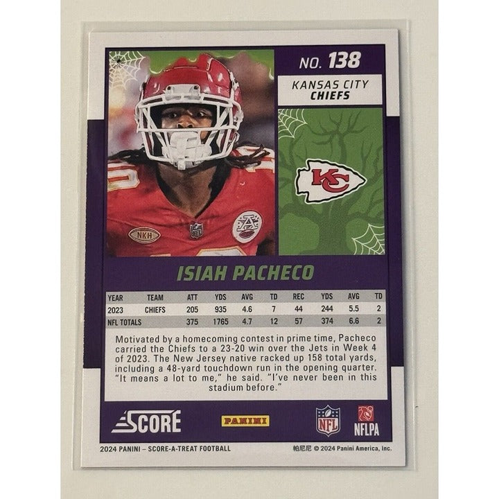 ISIAH PACHECO 2024 Panini Score Halloween Orange Pumpkins NFL KC Chiefs Card 138