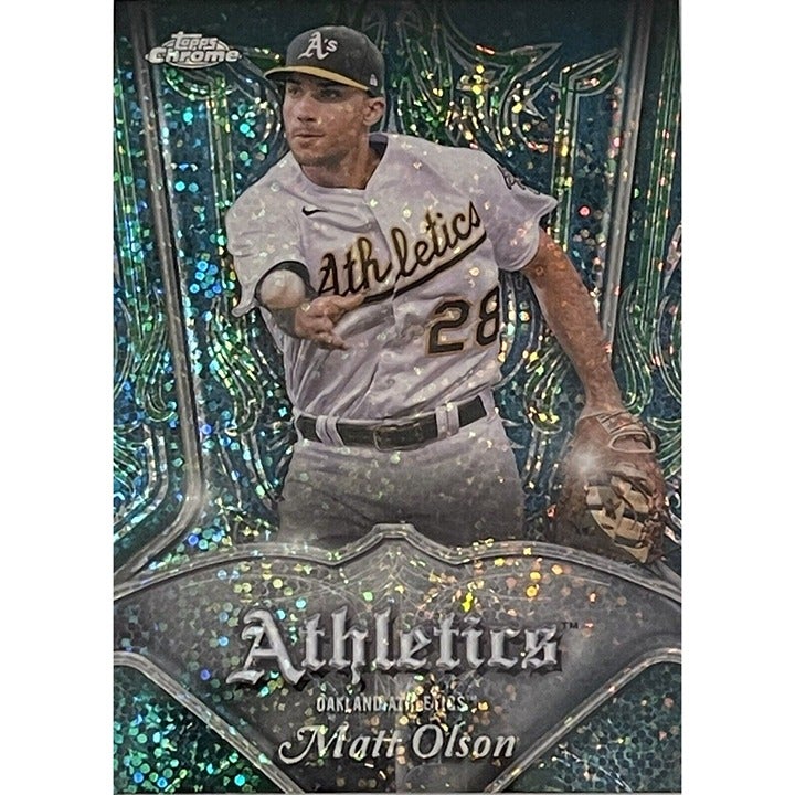 Matt Olson 2022 Topps Chrome Pinstriped Insert baseball card Oakland Athletics