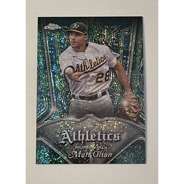 Matt Olson 2022 Topps Chrome Pinstriped Insert Oakland Athletics baseball card