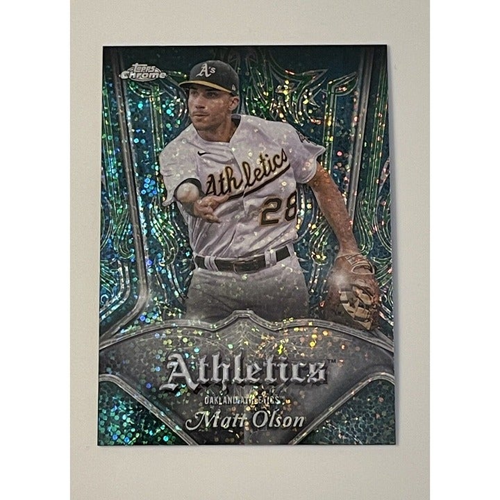 Matt Olson 2022 Topps Chrome Pinstriped Insert baseball card Oakland Athletics