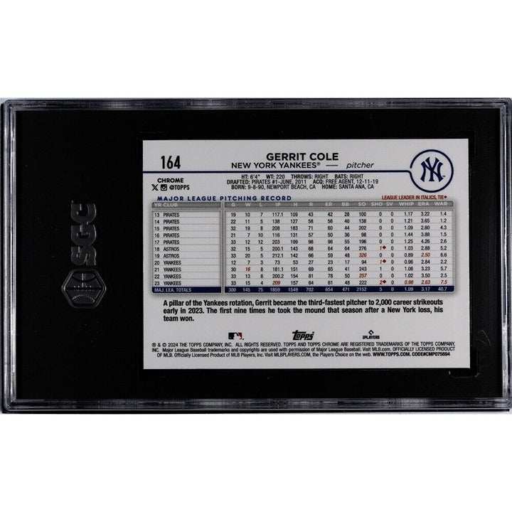 2024 Topps Chrome Gerrit Cole baseball card graded SGC 9.5 in protective case