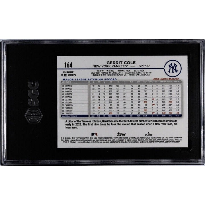 2024 Topps Chrome Gerrit Cole New York Yankees baseball card graded SGC 9.5 back view