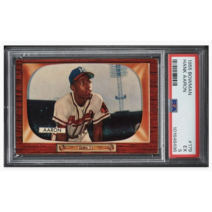 1955 Bowman #179 Hank Aaron PSA 5 Milwaukee Braves baseball card in protective case