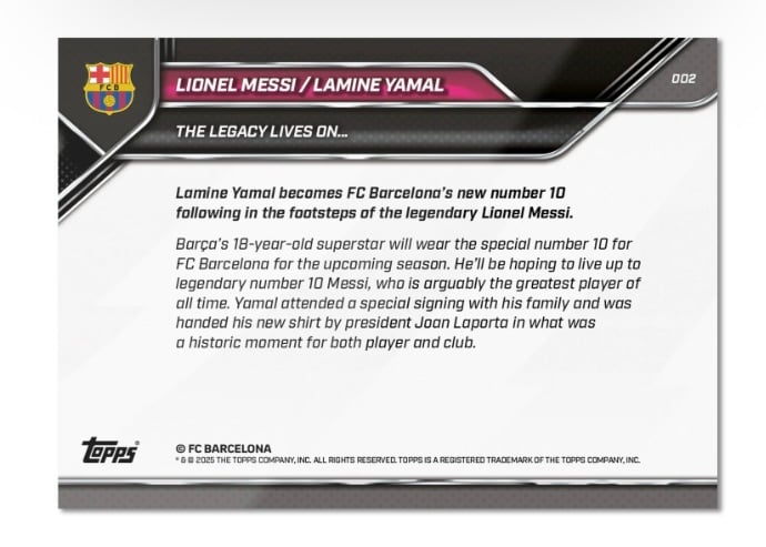 Lamine Yamal 2025 Topps NOW FC Barcelona new #10 legacy card