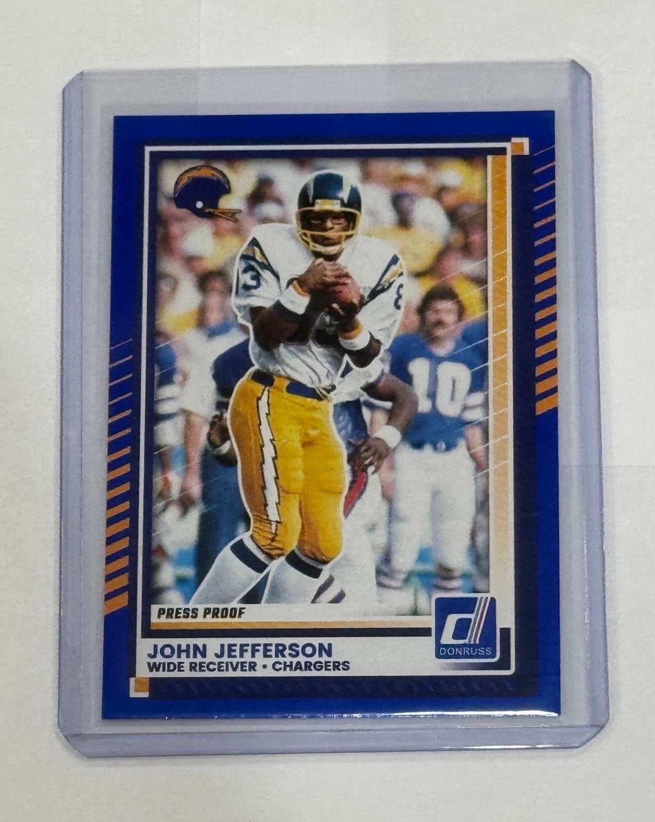 John Jefferson Mint 2025 Donruss Press Proof Chargers WR football card #218 in protective holder