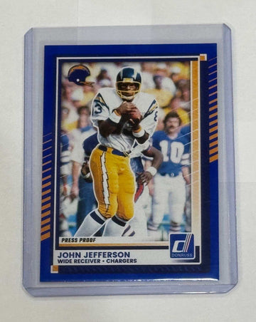 John Jefferson Mint 2025 Donruss Press Proof Chargers WR football card #218 in protective holder