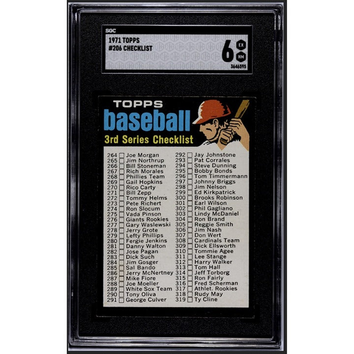 1971 TOPPS CHECKLIST MLB Baseball - RED Helment Card #206 NEW SLAB - SGC 6 Nice!