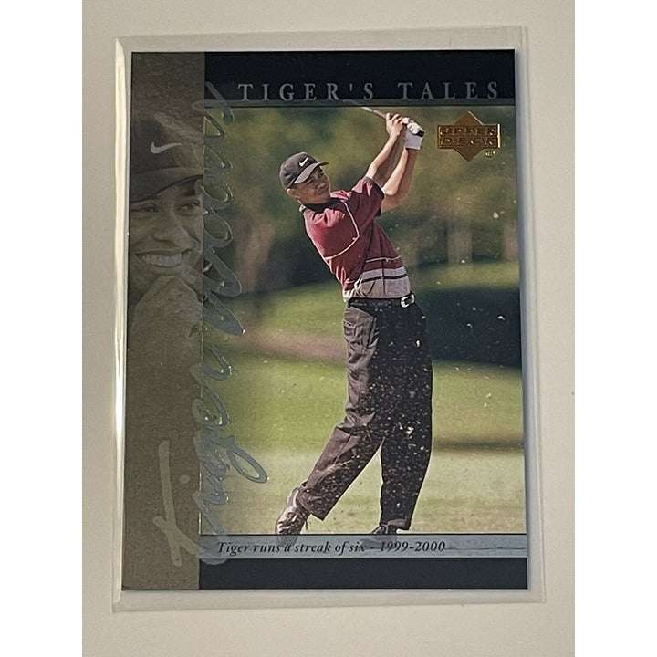 Tiger Woods 2001 Upper Deck Tiger's Tales rookie PGA Tour trading card #TT20 in protective sleeve
