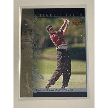 Tiger Woods 2001 Upper Deck Tiger's Tales rookie PGA Tour trading card #TT20 in protective sleeve