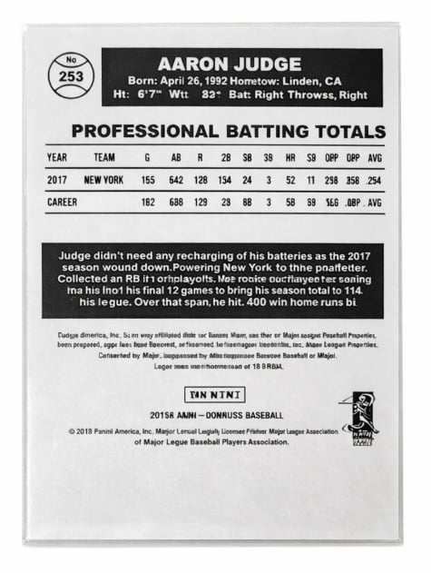 2018 Aaron Judge Donruss #253 Numbered Parallel MLB Yankees Baseball Card
