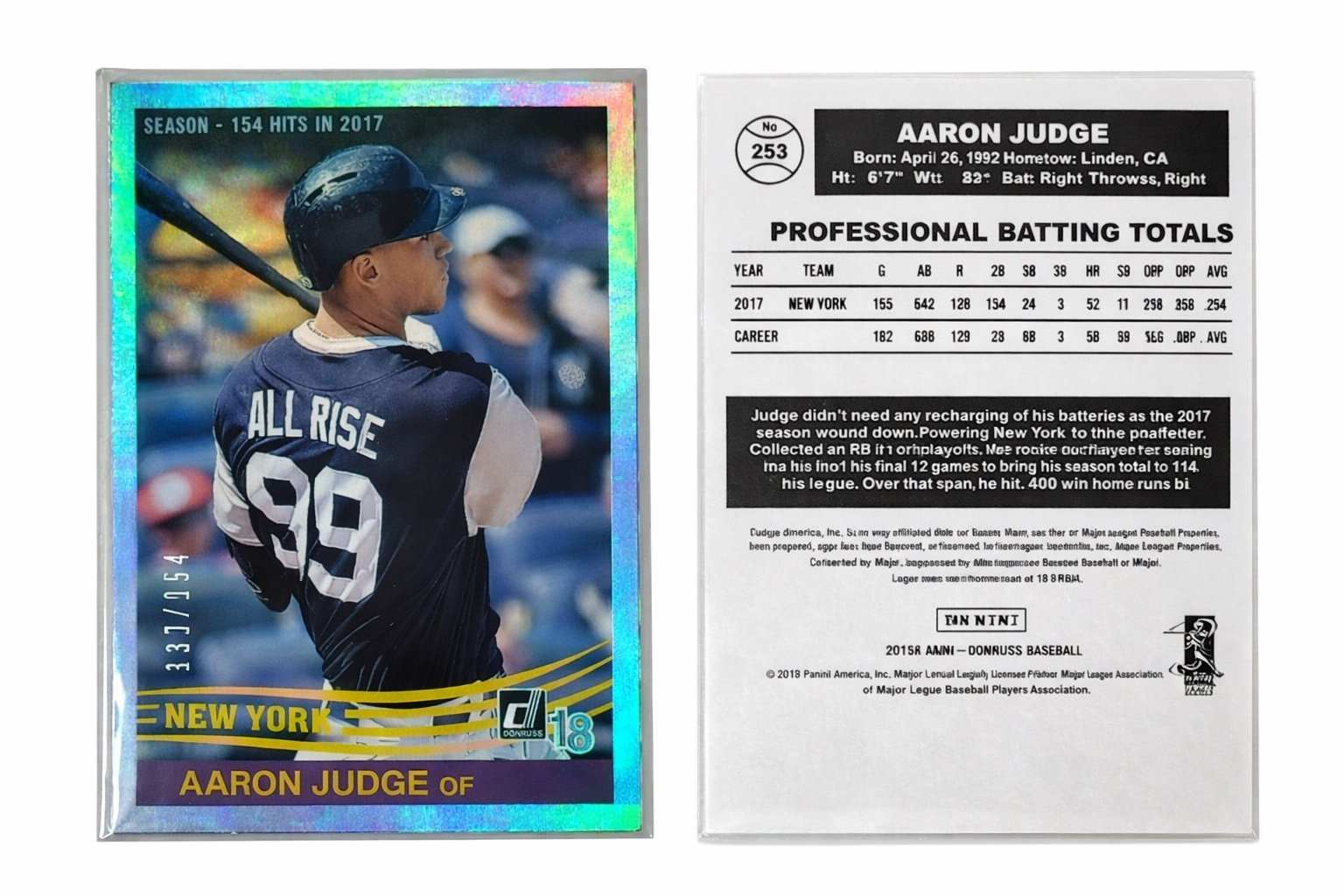 2018 Aaron Judge Donruss All Rise #253 numbered parallel baseball card mint condition