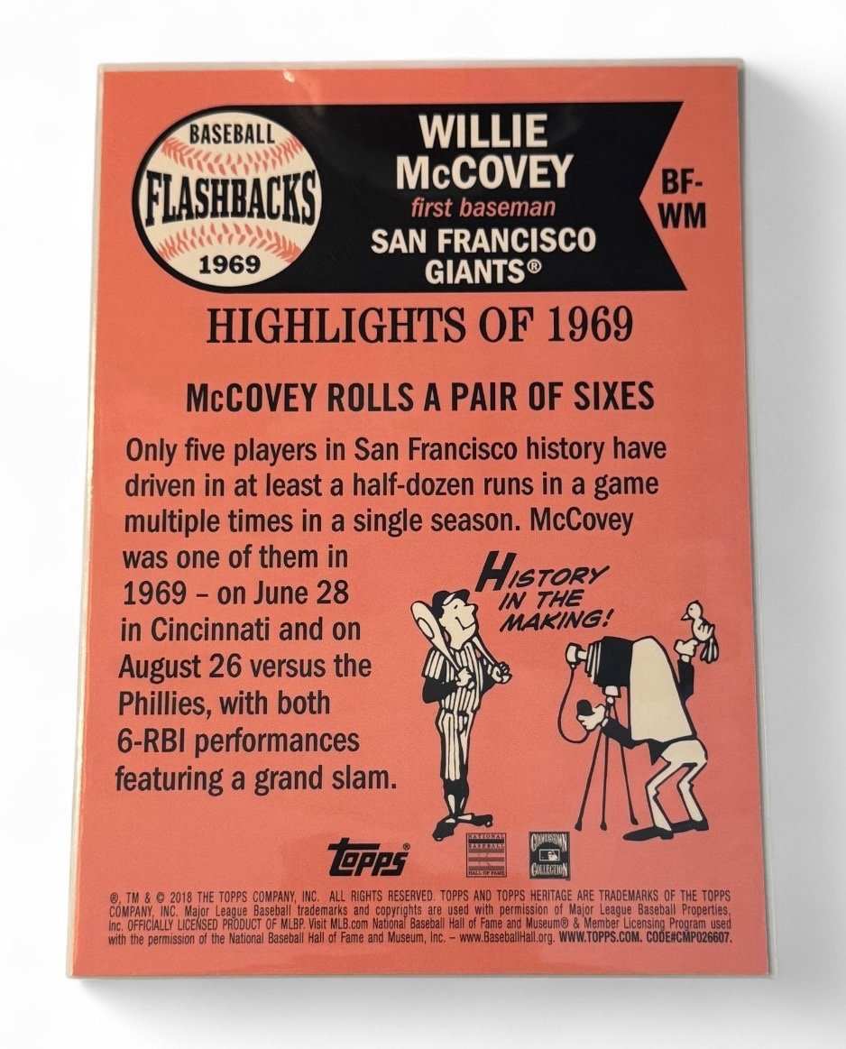 49 OVERSIZED Willie McCovey 2018 Topps Heritage 1969 MLB SF Giants baseball card