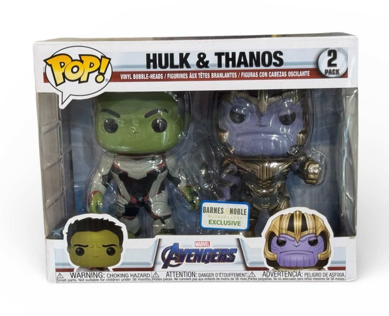 Barnes & Noble exclusive Funko Pop Marvel Hulk and Thanos 2 pack vinyl figures in original packaging