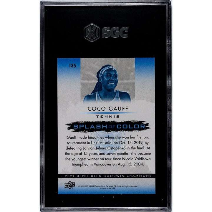 2021 Goodwin Champions SGC 9.5 Coco Gauff Splash of Color RC tennis card with vibrant Sapphire parallel