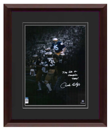 Framed signed Notre Dame photo by RUDY Ruettiger with Play Like a Champion Today inscription