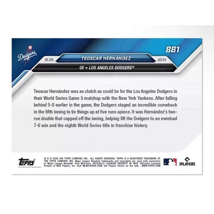 Teoscar Hernández LA Dodgers 2024 MLB Topps Now Clutch Hit World Series trading card