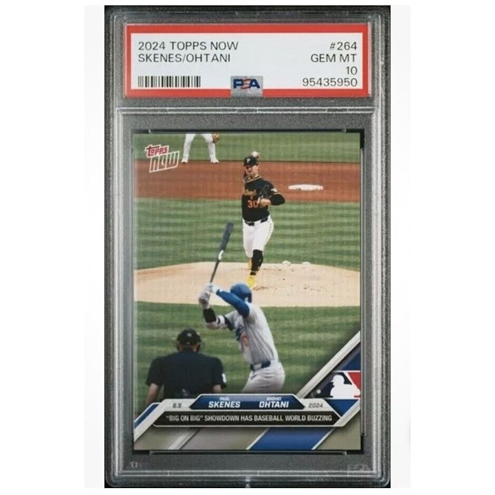PSA 10 graded Shohei Ohtani and Paul Skenes 2024 Topps Now rookie card in protective case