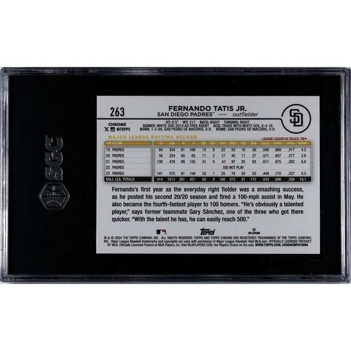 Fernando Tatis Jr. 2024 Topps Chrome XFRACTOR baseball card graded SGC 9.5 in protective case