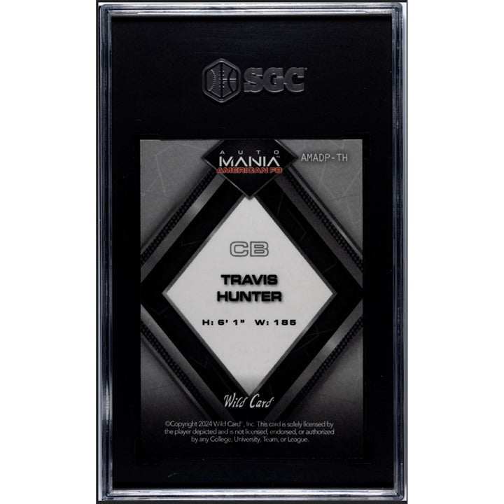 Travis Hunter 2024 Mania American PRC Heisman Winner rookie card graded SGC 10, limited 3/5 collectible football card