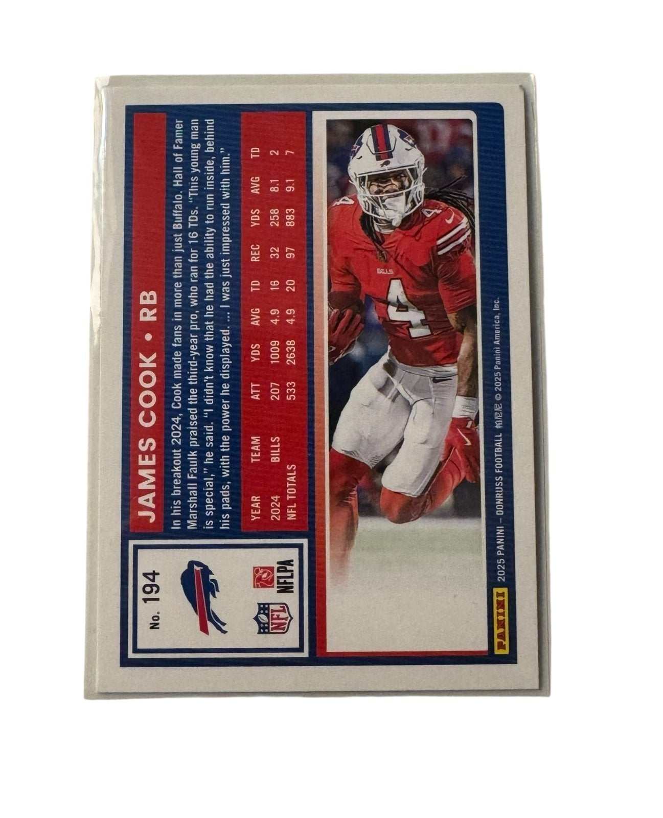 James Cook 2025 Donruss NFL Buffalo Bills RB football card clean condition