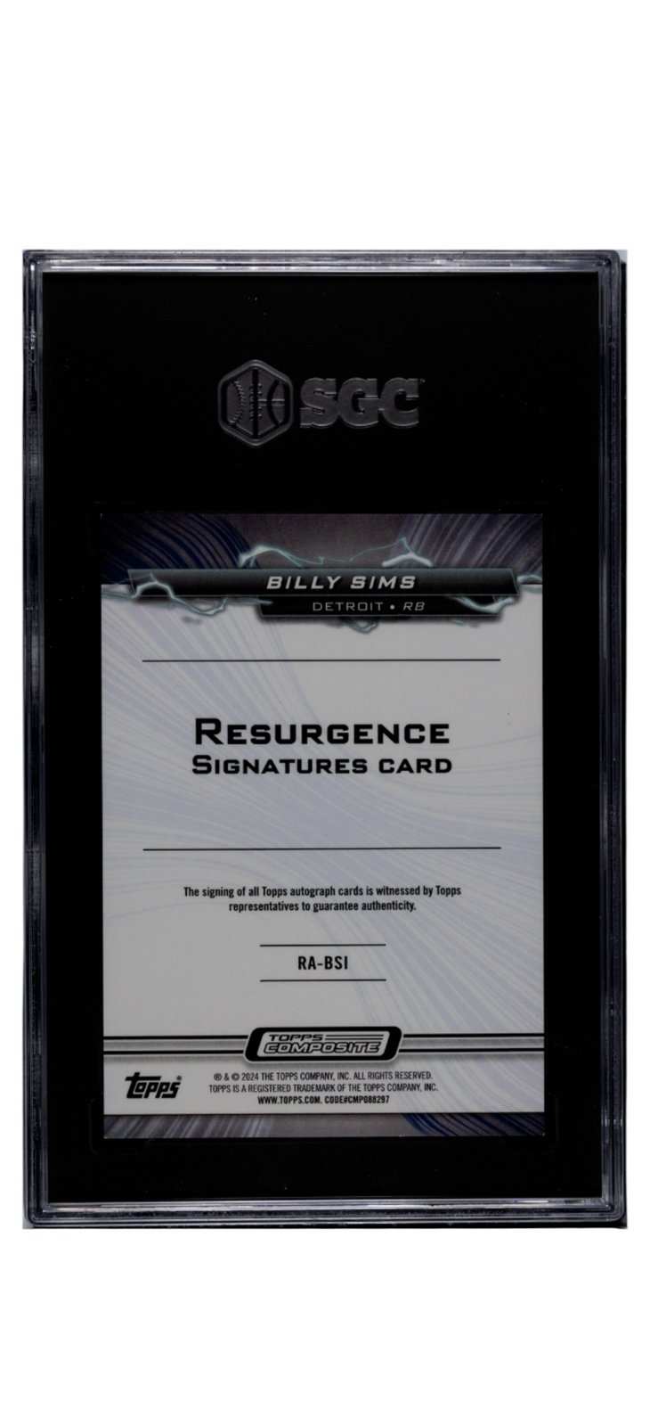 Billy Sims Auto 2023 Topps Composite Resurgence Signatures White Surge NFL Lions trading card graded 9.5