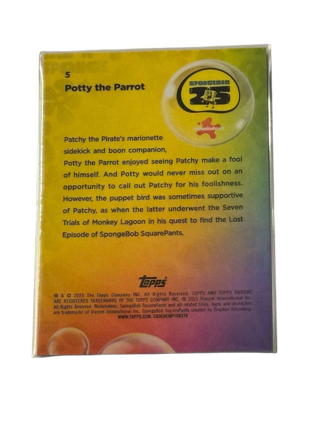 SpongeBob Topps Chrome Topps Chrome SpongeBob 25th Anniversary Potty the Parrot 5 Card